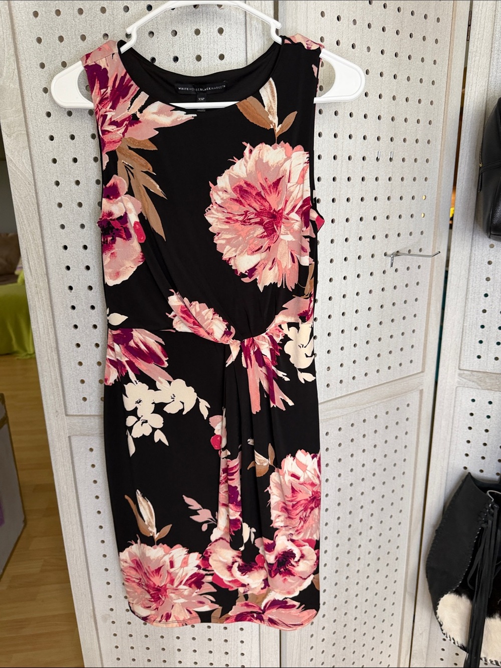 White House Black Market Black Floral Twist-Front Dress